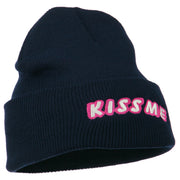 Kiss Me Embroidered Long Knit Beanie