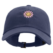 Groovy Flower Embroidered Dad Style Unstructured Low Profile 6 panel Cotton Cap - Navy OSFM