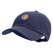 Groovy Flower Embroidered Dad Style Unstructured Low Profile 6 panel Cotton Cap - Navy OSFM