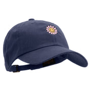 Groovy Flower Embroidered Dad Style Unstructured Low Profile 6 panel Cotton Cap - Navy OSFM