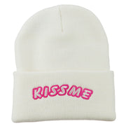 Kiss Me Embroidered Long Knit Beanie