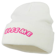 Kiss Me Embroidered Long Knit Beanie