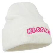 Kiss Me Embroidered Long Knit Beanie