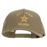 Licensed U.S. Army Retired Military Embroidered Twill 5 panel Mesh Back Cap - Khaki OSFM