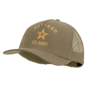 Licensed U.S. Army Retired Military Embroidered Twill 5 panel Mesh Back Cap - Khaki OSFM