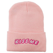 Kiss Me Embroidered Long Knit Beanie