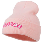 Kiss Me Embroidered Long Knit Beanie