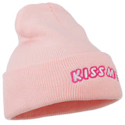 Kiss Me Embroidered Long Knit Beanie