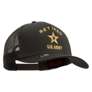 Licensed U.S. Army Retired Military Embroidered Twill 5 panel Mesh Back Cap - Charcoal OSFM