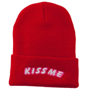 Kiss Me Embroidered Long Knit Beanie