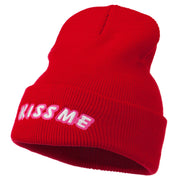 Kiss Me Embroidered Long Knit Beanie