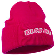 Kiss Me Embroidered Long Knit Beanie