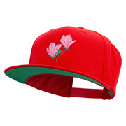 Pink Magnolia Flowers Embroidered Wool Blend Prostyle Snapback - Red OSFM
