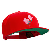 Pink Magnolia Flowers Embroidered Wool Blend Prostyle Snapback - Red OSFM