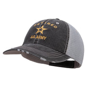 Licensed US Army Retired Military Embroidered Low Profile Special Cotton Mesh Cap - Black OSFM