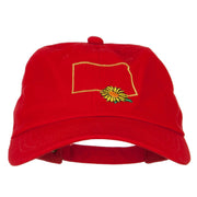 Kansas Sunflower with Map Embroidered Unstructured Washed Cap