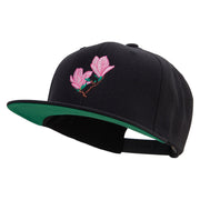 Pink Magnolia Flowers Embroidered Wool Blend Prostyle Snapback - Black OSFM