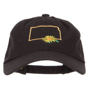 Kansas Sunflower with Map Embroidered Unstructured Washed Cap