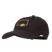 Kansas Sunflower with Map Embroidered Unstructured Washed Cap