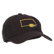 Kansas Sunflower with Map Embroidered Unstructured Washed Cap