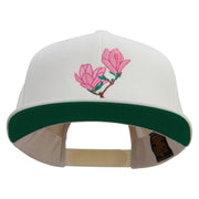 Pink Magnolia Flowers Embroidered Wool Blend Prostyle Snapback - Natural OSFM