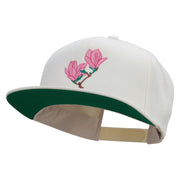 Pink Magnolia Flowers Embroidered Wool Blend Prostyle Snapback - Natural OSFM