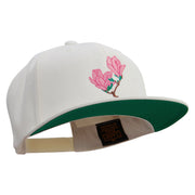 Pink Magnolia Flowers Embroidered Wool Blend Prostyle Snapback - Natural OSFM