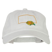 Kansas Sunflower with Map Embroidered Unstructured Washed Cap