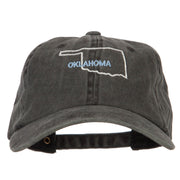 Oklahoma with Map Outline Embroidered Washed Cotton Twill Cap