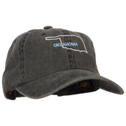 Oklahoma with Map Outline Embroidered Washed Cotton Twill Cap