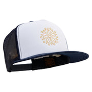 Linear Style Rose Embroidered Summer Foam Mesh Trucker Cap - Navy OSFM