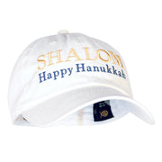 Shalom Happy Hanukkah Embroidered Unstructured Cotton Twill Washed Cap