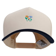 Cute Flowers Embroidered Premium Pro Style 5 Panels Cap - Navy-Stone OSFM