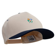 Cute Flowers Embroidered Premium Pro Style 5 Panels Cap - Navy-Stone OSFM