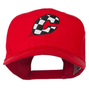 Checkered Flag Alphabet Embroidered Red High Profile Cap