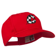 Checkered Flag Alphabet Embroidered Red High Profile Cap