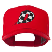 Checkered Flag Alphabet Embroidered Red High Profile Cap