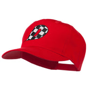 Checkered Flag Alphabet Embroidered Red High Profile Cap