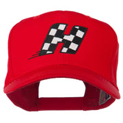 Checkered Flag Alphabet Embroidered Red High Profile Cap