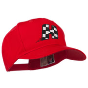 Checkered Flag Alphabet Embroidered Red High Profile Cap