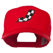 Checkered Flag Alphabet Embroidered Red High Profile Cap