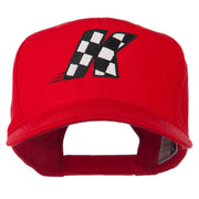 Checkered Flag Alphabet Embroidered Red High Profile Cap