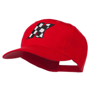 Checkered Flag Alphabet Embroidered Red High Profile Cap