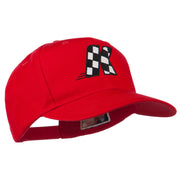 Checkered Flag Alphabet Embroidered Red High Profile Cap