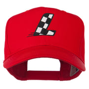 Checkered Flag Alphabet Embroidered Red High Profile Cap