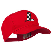 Checkered Flag Alphabet Embroidered Red High Profile Cap