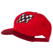 Checkered Flag Alphabet Embroidered Red High Profile Cap