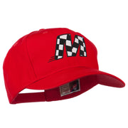 Checkered Flag Alphabet Embroidered Red High Profile Cap