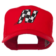 Checkered Flag Alphabet Embroidered Red High Profile Cap