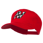 Checkered Flag Alphabet Embroidered Red High Profile Cap